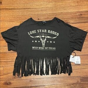 Lone Star Rodeo Fringe Crop Tee - Black